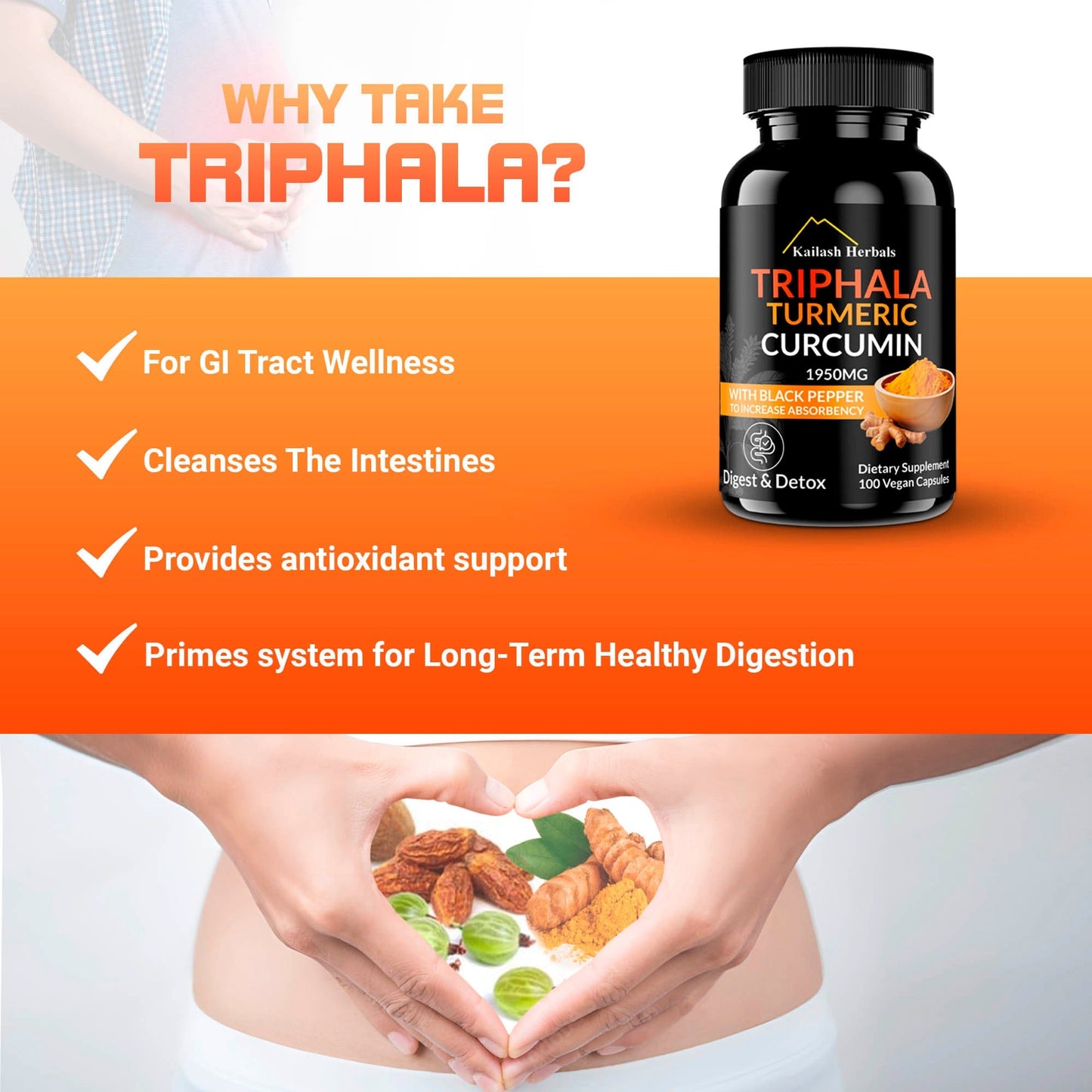 Reasons to take Kailash Herbals Triphala—supports digestion, detox, gut health, immunity, and overall daily wellness naturally.
