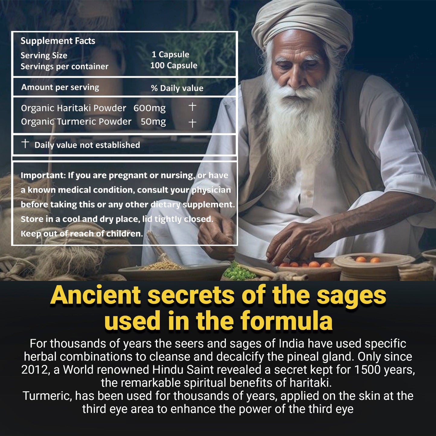 Kailash Herbals Pineal Gland Activation Formula featuring ancient secrets of the sages used for spiritual awakening and clarity.