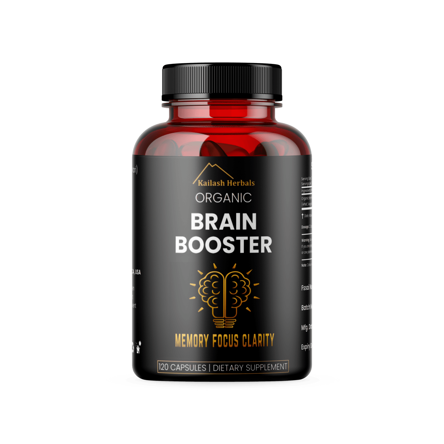 Organic Brain Booster, Nootropic Brain Supplement, Bacopa Monnieri/Brahmi, for Mental Sharpness, Focus, Memory, and Cognitive Wellness, 120 Capsules 500mg, 2 Month Supply