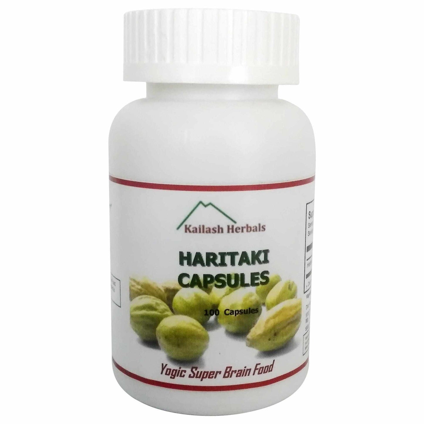 Kailash Herbals Pure Organic Haritaki Plus bottle – 100 capsules supporting digestion, brain function, energy, and overall wellness.