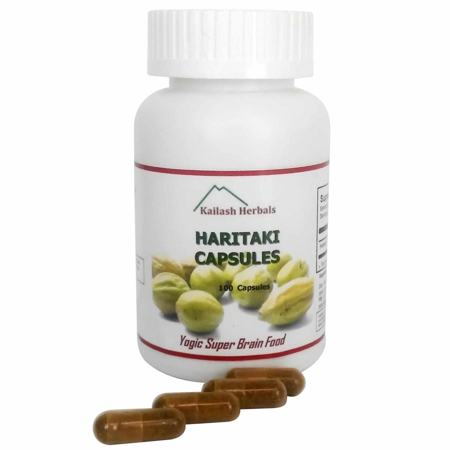 Kailash Herbals Pure Organic Haritaki Plus bottle – 100 capsules supporting digestion, brain function, energy, and overall wellness.
