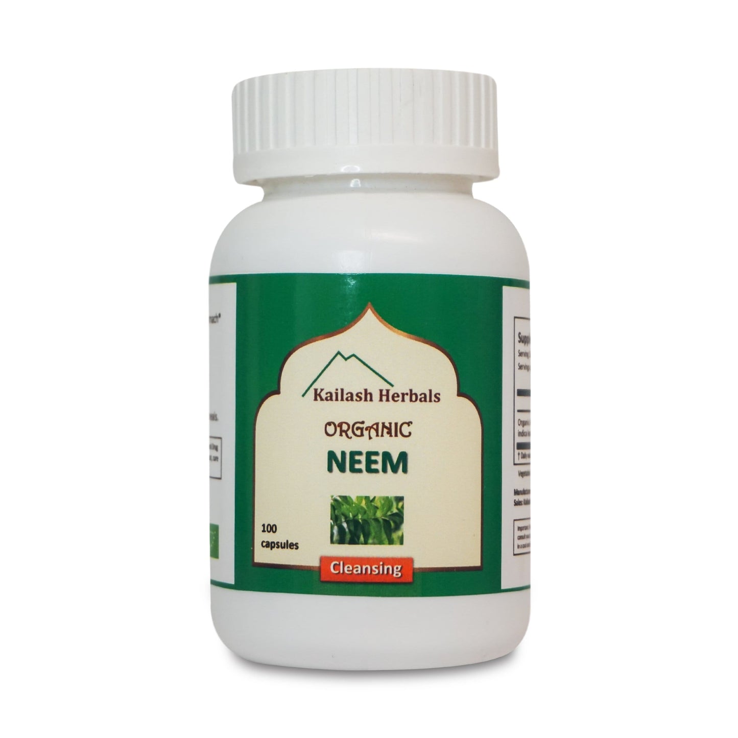 Kailash Herbals Pure Organic Neem bottle – 100 vegan capsules supporting immunity, detox, skin health, and overall wellness naturally.