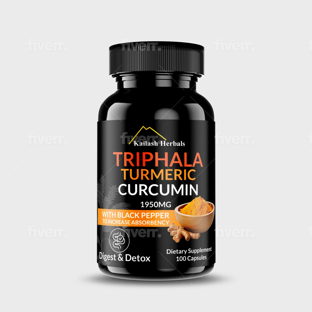 
                  
                    Kailash Herbals Triphala, Turmeric, Curcumin, 1950MG with Black Pepper, 100 Vegan Capsules, Digest & Detox Dietary Supplement
                  
                